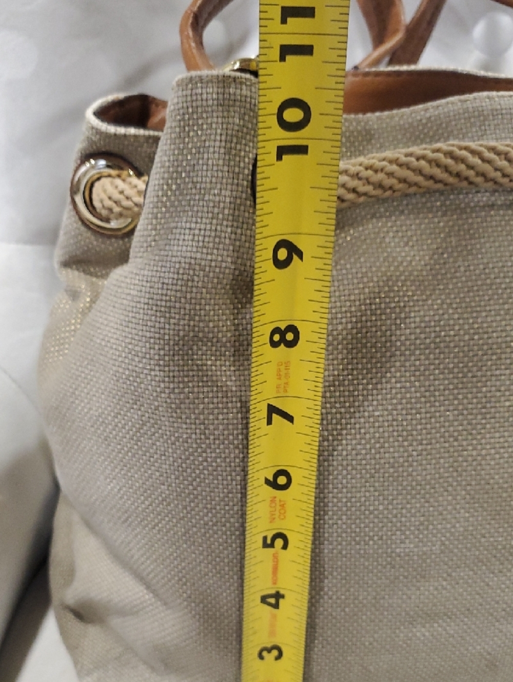 Michael Kors Tan Canvas Drawstring Shoulder Bag with Brown Leather Trim - Picture 9 of 17